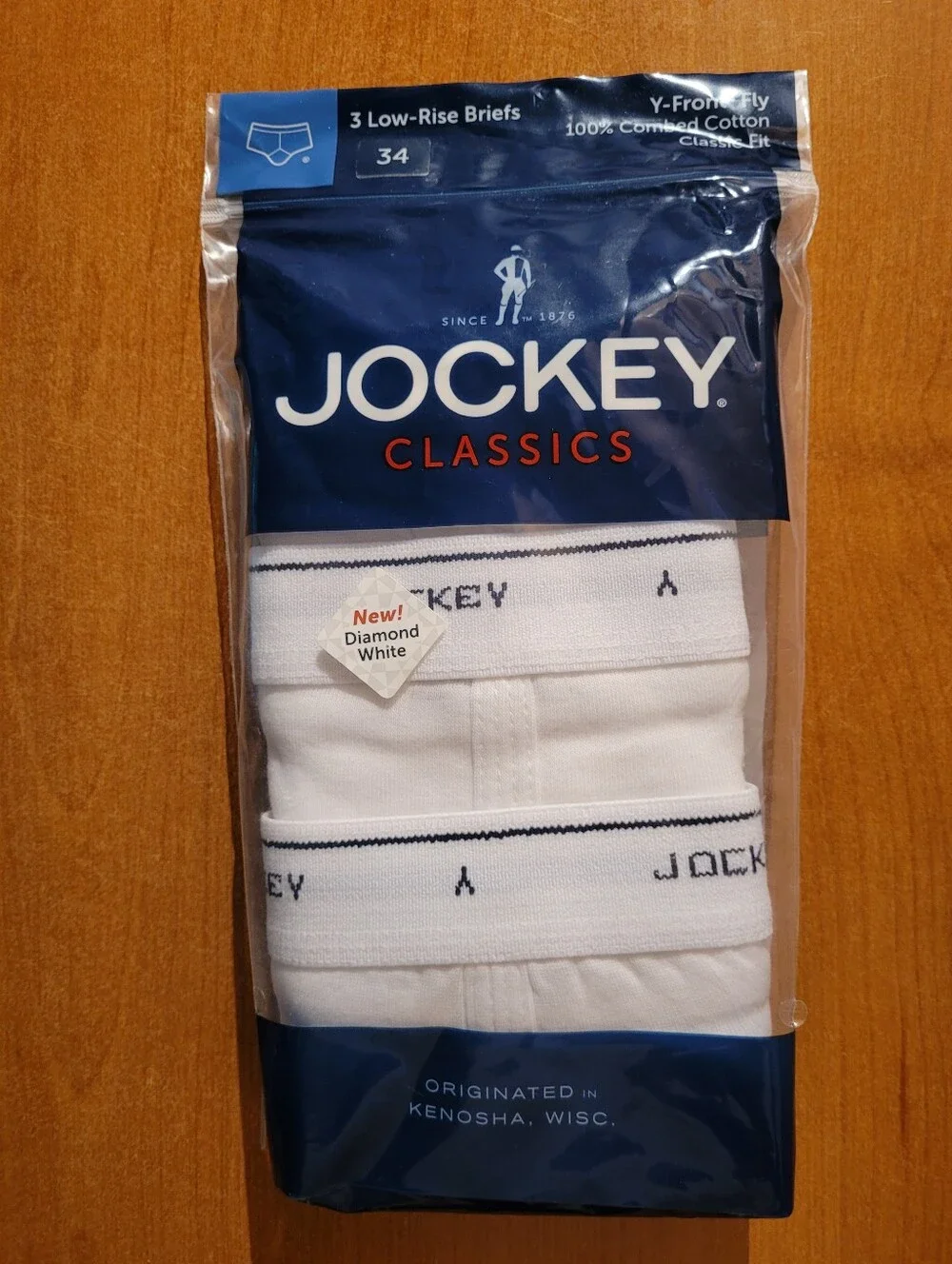 Jockey Classics Men’s White Low-Rise Briefs – 3-Pack Size 34 New